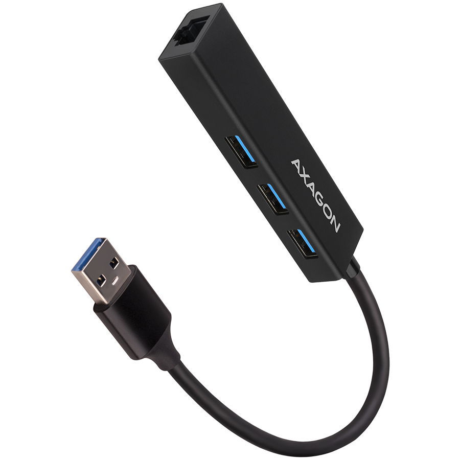 AXAGON HMA-GL3A 3x USB-A + GLAN, USB3.2 Gen 1 hub, metal, 20cm USB-A cable USB centrmezgli