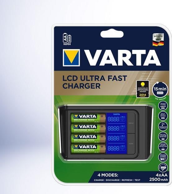 Varta LCD Ultra Fast Charger+ incl. 4 Batt. 2100 mAh AA + 12V