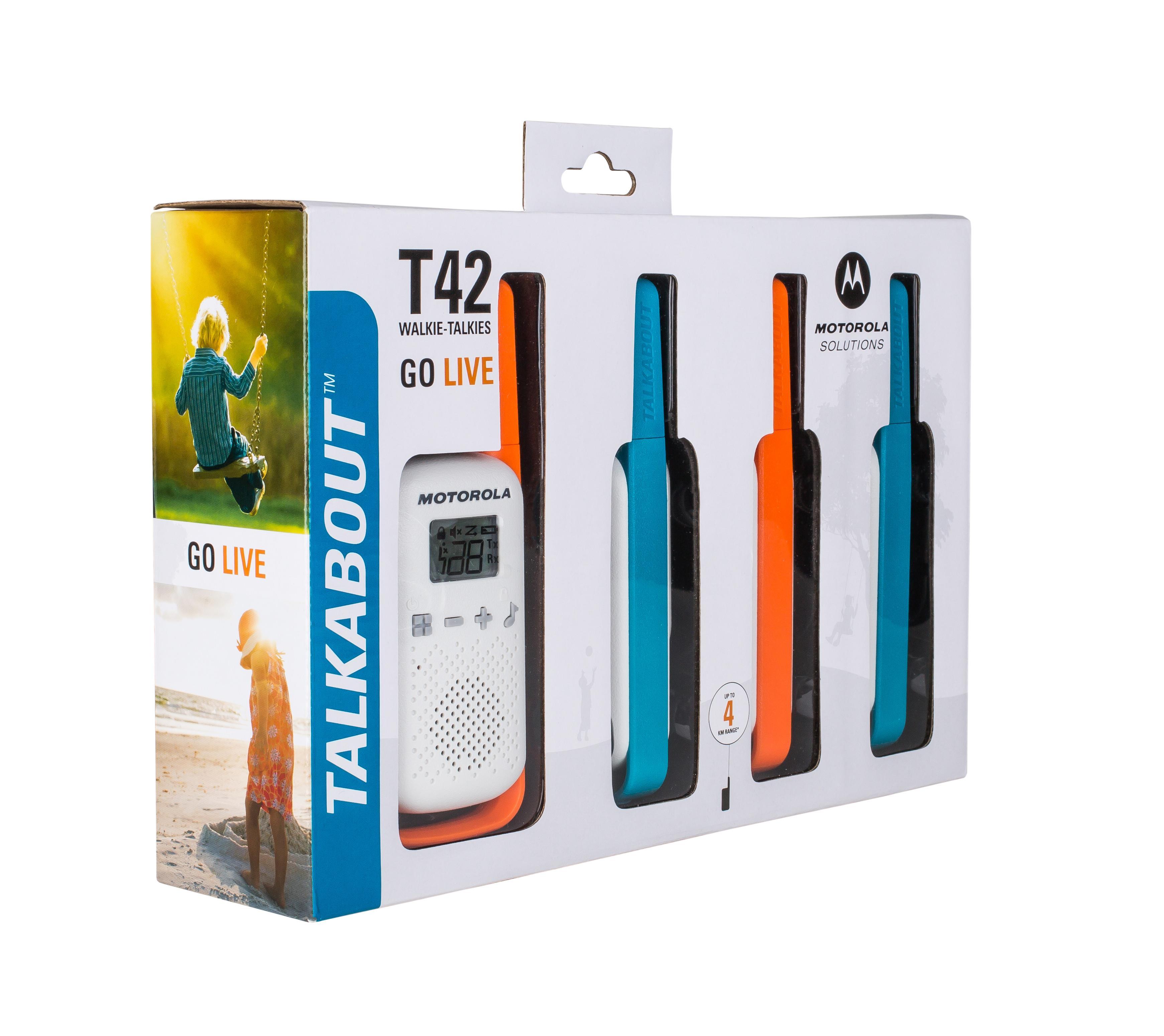 Motorola TALKABOUT T42 two-way radio 16 channels Blue,,Orange,White (4 pack) rācijas