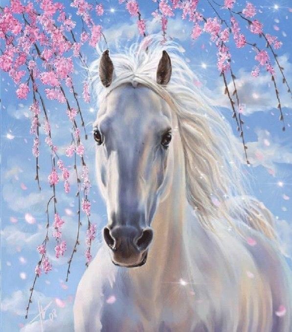 Symag Picture Paint it! Painting by numbers Horse in cherry blossoms galda spēle