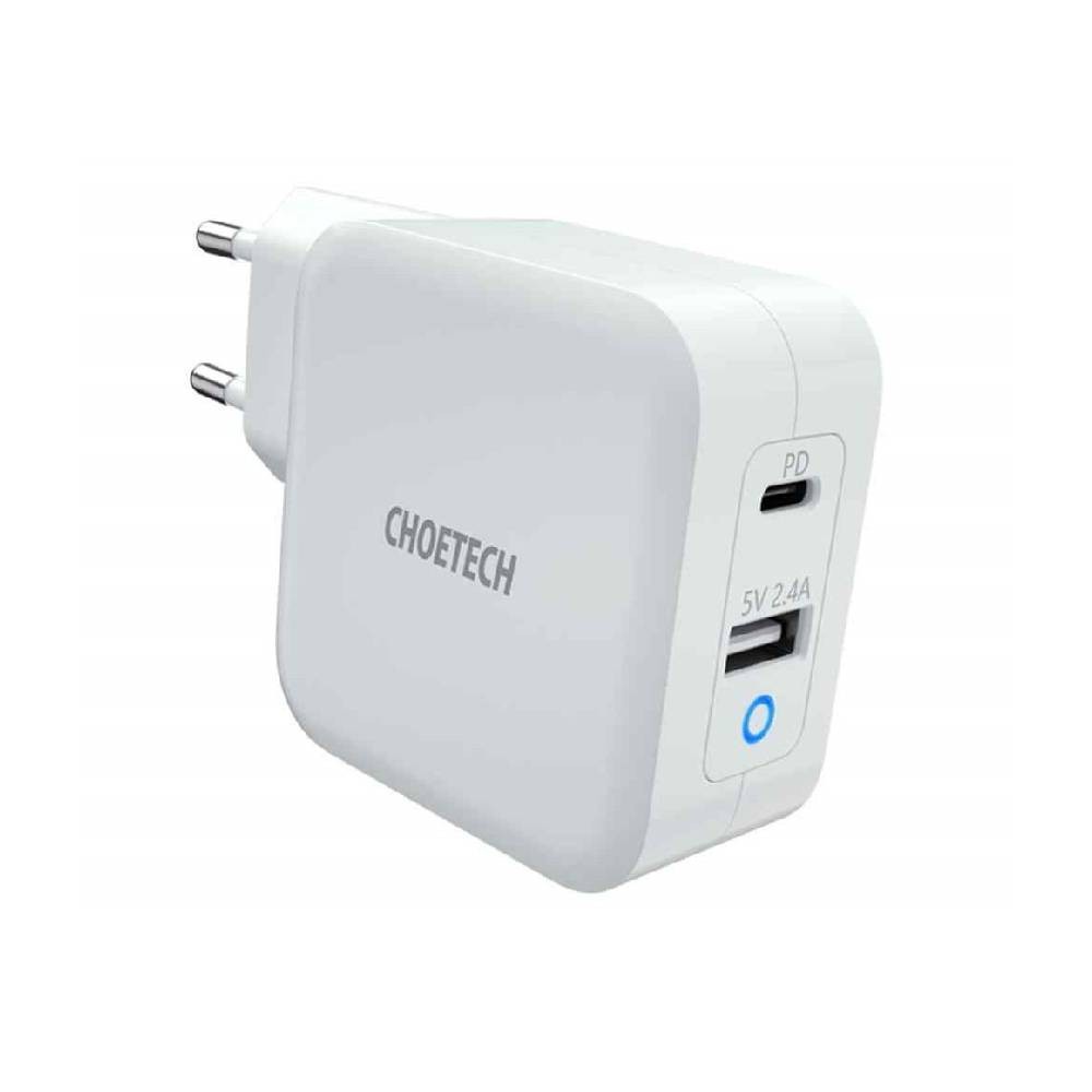 CHOETECH WALL CHARGER 2 x USB GAN 65W WHITE PD8002 iekārtas lādētājs