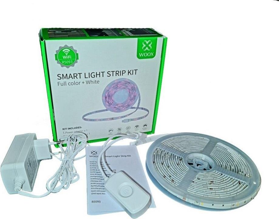 Smart LED strip kit with Wi-Fi controller and power supply, RGB+WW, 5m, 24W, 1000lm, TUYA / Smart Life, WOOX