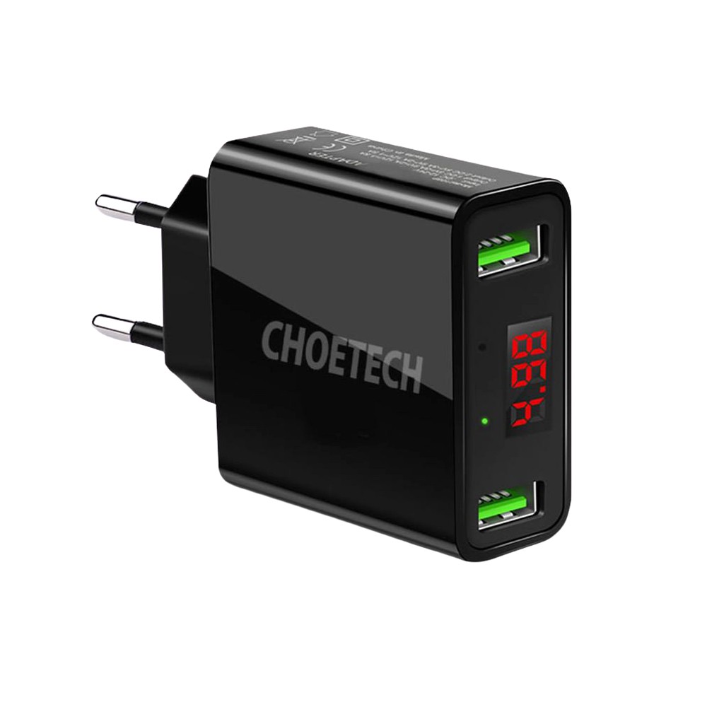 CHOETECH C0028 BLACK LC D wall charger 2xUSB 12 iekārtas lādētājs