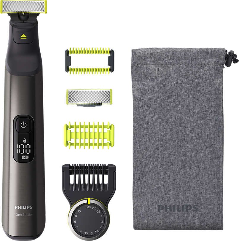 Philips OneBlade Pro for face + body QP6550/15, 14 lengths accurate comb, Digital LED display, For use on both dry and wet skin, Rechargeabl matu, bārdas Trimmeris
