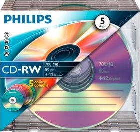 1x5 Philips CD-RW 80Min 700MB 4-12x SL Colour matricas