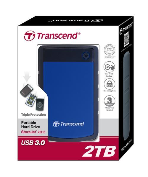 Transcend 25H3B 2.5'' 2TB USB3, Triple shock protection system Ārējais cietais disks