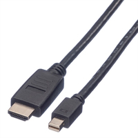 VALUE - Video- / Audio Cable - Display Port / HDMI - 32 AWG - Mini Display Port (M) - HDMI, 19- pin (M) - 1 m - unshielded - black (11.99.57 kabelis, vads