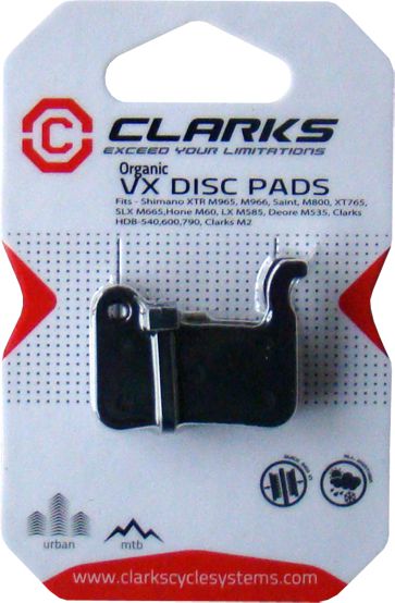 Clarks SHIMANO Brake Linings (XTR M965, M966, Saint M800, XT 765, SLX M665, Hone M60, LX M585, Deore M535) Organic (CLA-VX824C)