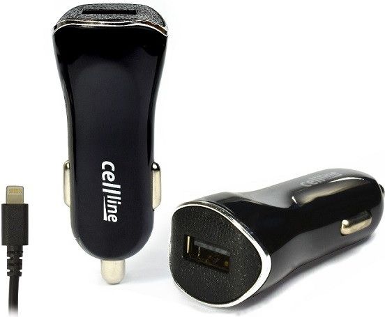 Car charger Cellline 1xU SB + lightning 1A black iekārtas lādētājs