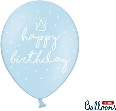 Party Deco Balony 30cm happy birthday Baby blue op.6szt PARX1086 (5902230744592)