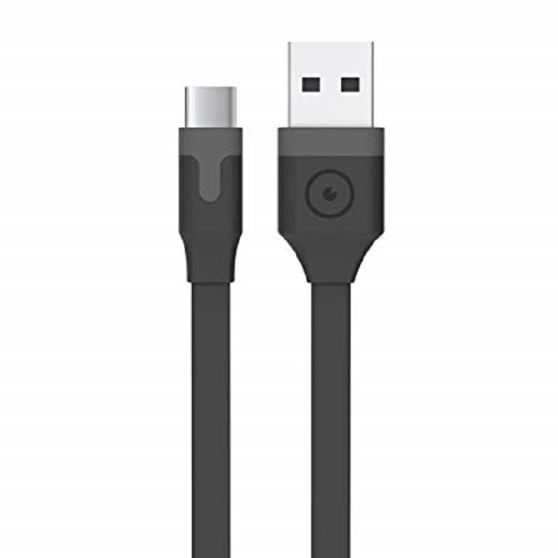 Flat Type-C Cable USB 2.0 2M 3A By Muvit Black kabelis, vads