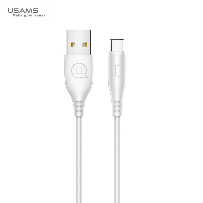 Usams US-SJ267 U18 Flexi PVC Universāls Type-C uz USB DAtu un Ātras Uzlādes 2A Apaļa konektora Plug Labelis 1m Balts USB kabelis