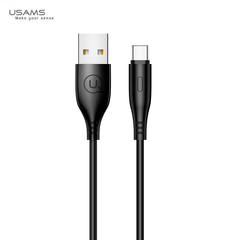 Usams US-SJ267 U18 Flexi PVC Universāls Type-C uz USB DAtu un Ātras Uzlādes 2A Apaļa konektora Plug Labelis 1m Melns USB kabelis