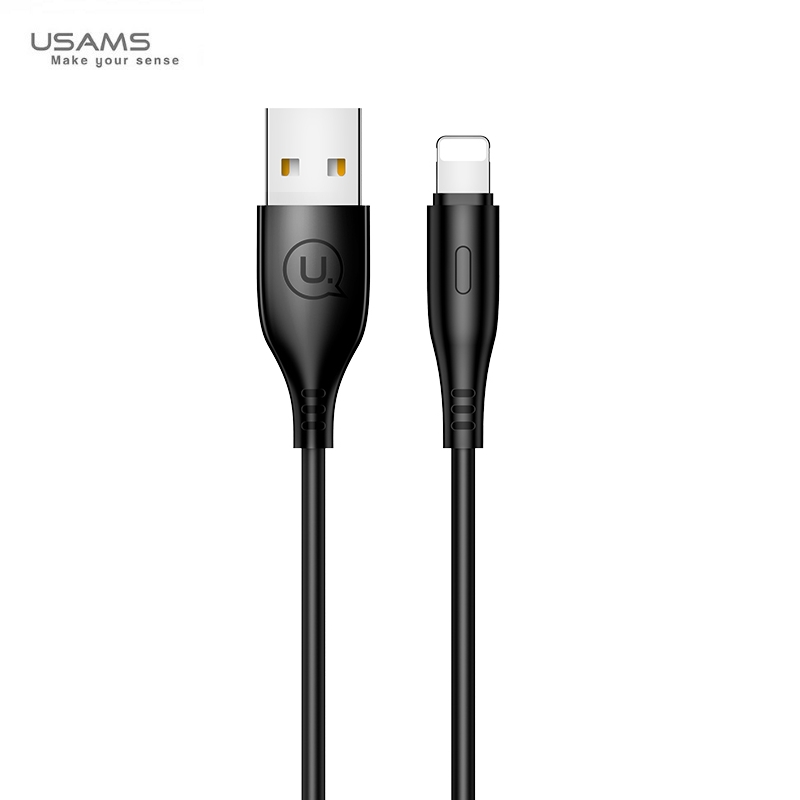 Usams US-SJ266 U18 Flexi PVC Universāls Lightning  uz USB DAtu un Ātras Uzlādes 2A Apaļa konektora Plug Labelis 1m Melns USB kabelis