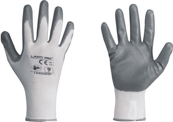Lahti Pro nitrile gloves, gray and white, size 