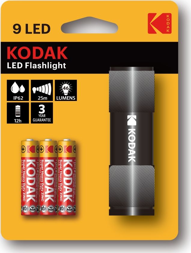 Latarka Kodak Mini Latarka Reczna Kodak 9 Led Ip62 25m + 3x Aaa - Czarna SB5194 (887930412444) kabatas lukturis