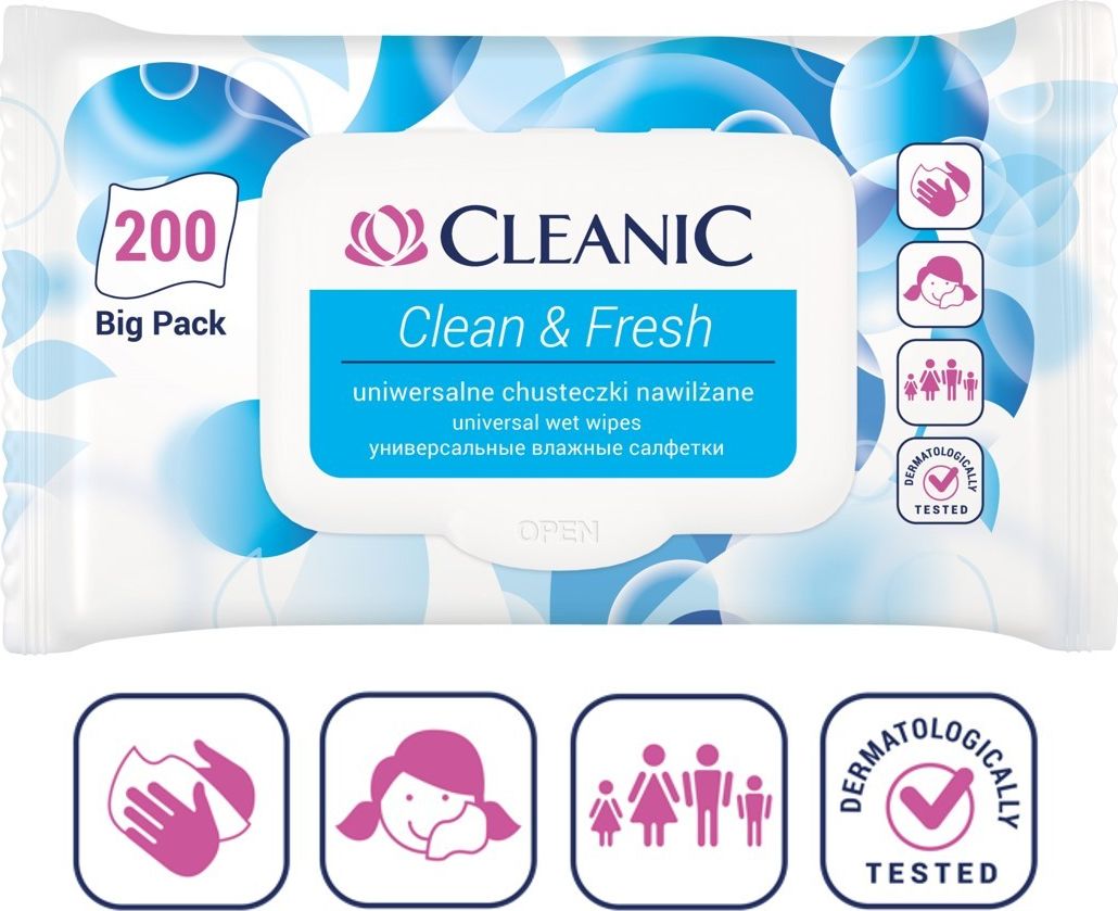 Cleanic Clean&Fresh Chusteczki Odswiezajace 200 sztuk 707645 (5900095027645) kosmētika ķermenim