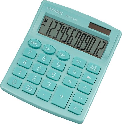 Kalkulator Citizen Citizen kalkulator SDC812NRGNE, turkusowa, biurkowy, 12 miejsc, podwojne zasilanie SDC812NRGNE (4560196212671) kalkulators