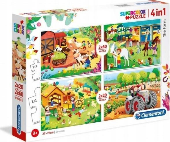 Clementoni Puzzle 2x20+2x60 elementow Super Kolor - Farma GXP-683618 (8005125213047) puzle, puzzle