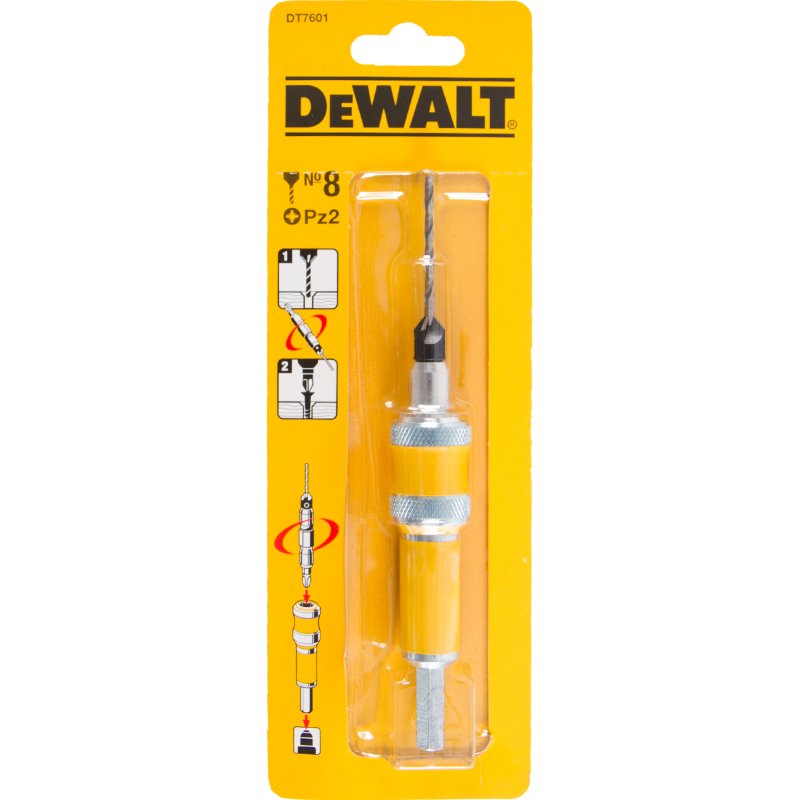 Dewalt Pilot Drill 4mm + countersink + No.8 coupler with Pz2 DT7601 tip