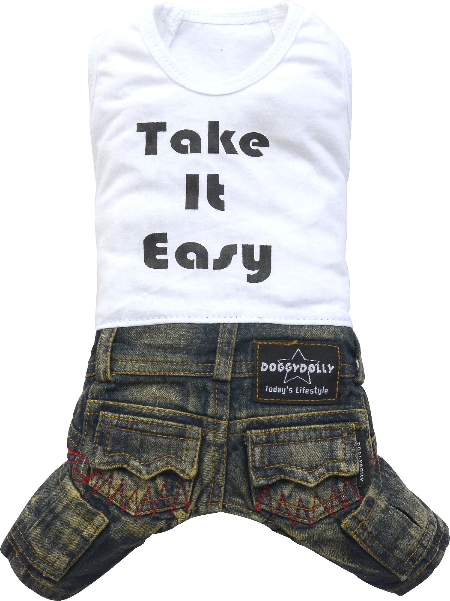 DoggyDolly Komplet jeans z t-shirtem, bialy,S 23-25cm/36-38cm DD-C225-S (8859122700730)