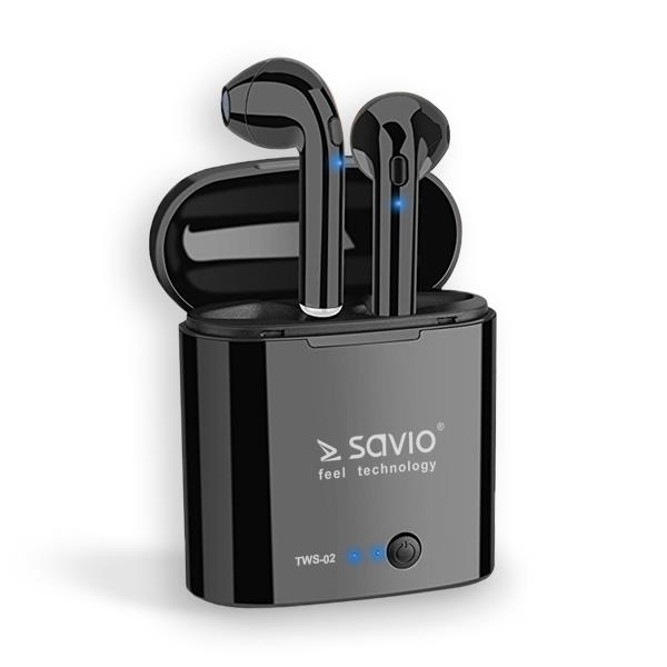 SAVIO TWS-02 (in-ear; Bluetooth, wireless; with a built-in microphone; black color)