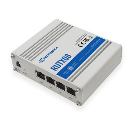 Teltonika Industrial Router  RUTX08 No Wi-Fi, 10/100/1000 Mbit/s, Ethernet LAN (RJ-45) ports 4, 1 Rūteris