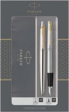 Parker-Zestaw pioro+dlugopis Jotter stalowy GT