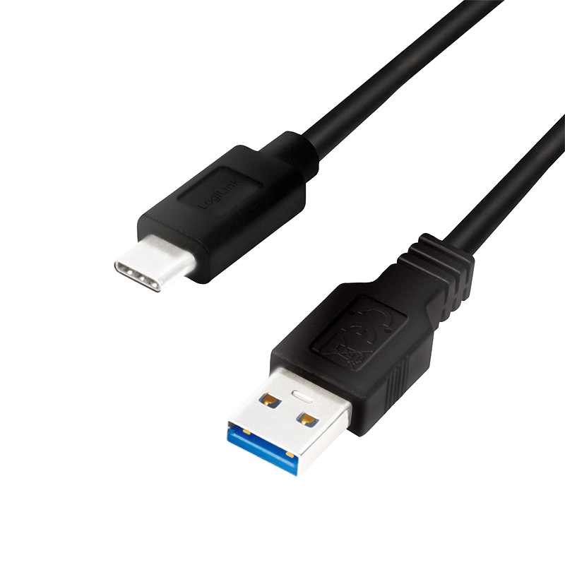 LOGILINK - USB 3.2 Gen1x1 cable, USB-A male to USB-C male, black, 0.15m USB kabelis