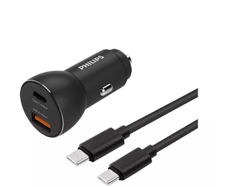 Car Charger USB-A + USB Cwith USB-C cable iekārtas lādētājs