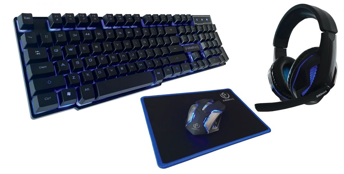 Rebeltec SHERMAN keyboard, mouse, pad, headphones for gamers combo klaviatūra