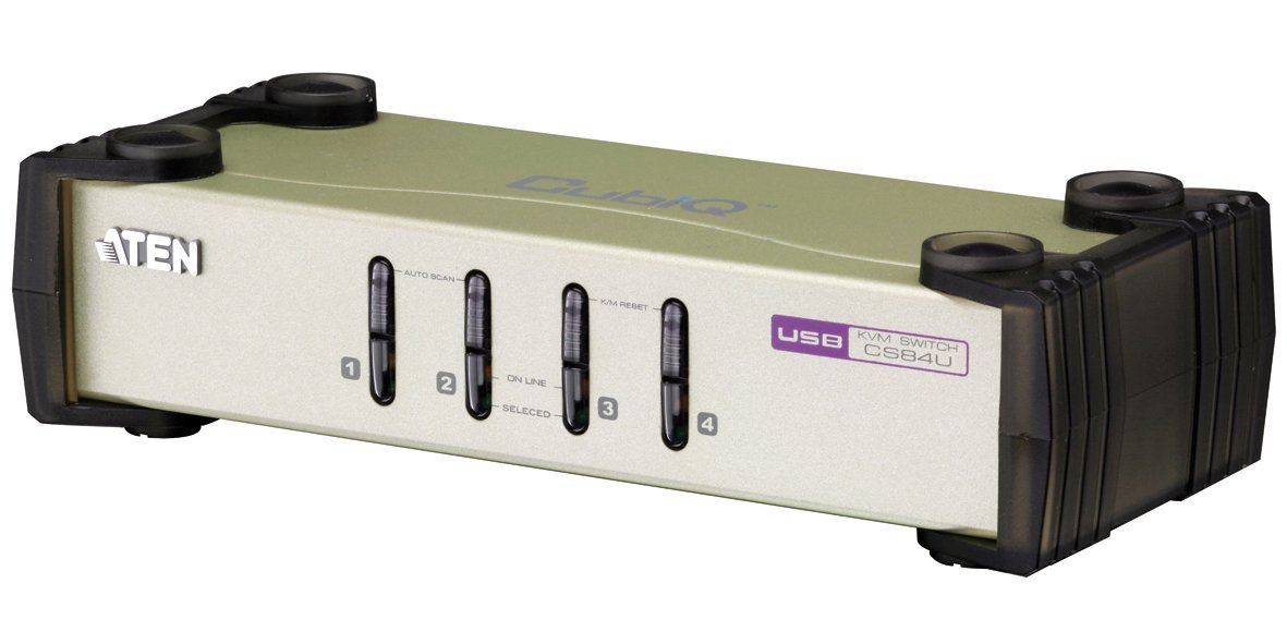 ATEN CS84U 4-Port PS/2-USB KVM Switch, 4x Custom KVM Cable Sets, Non-powered KVM komutators