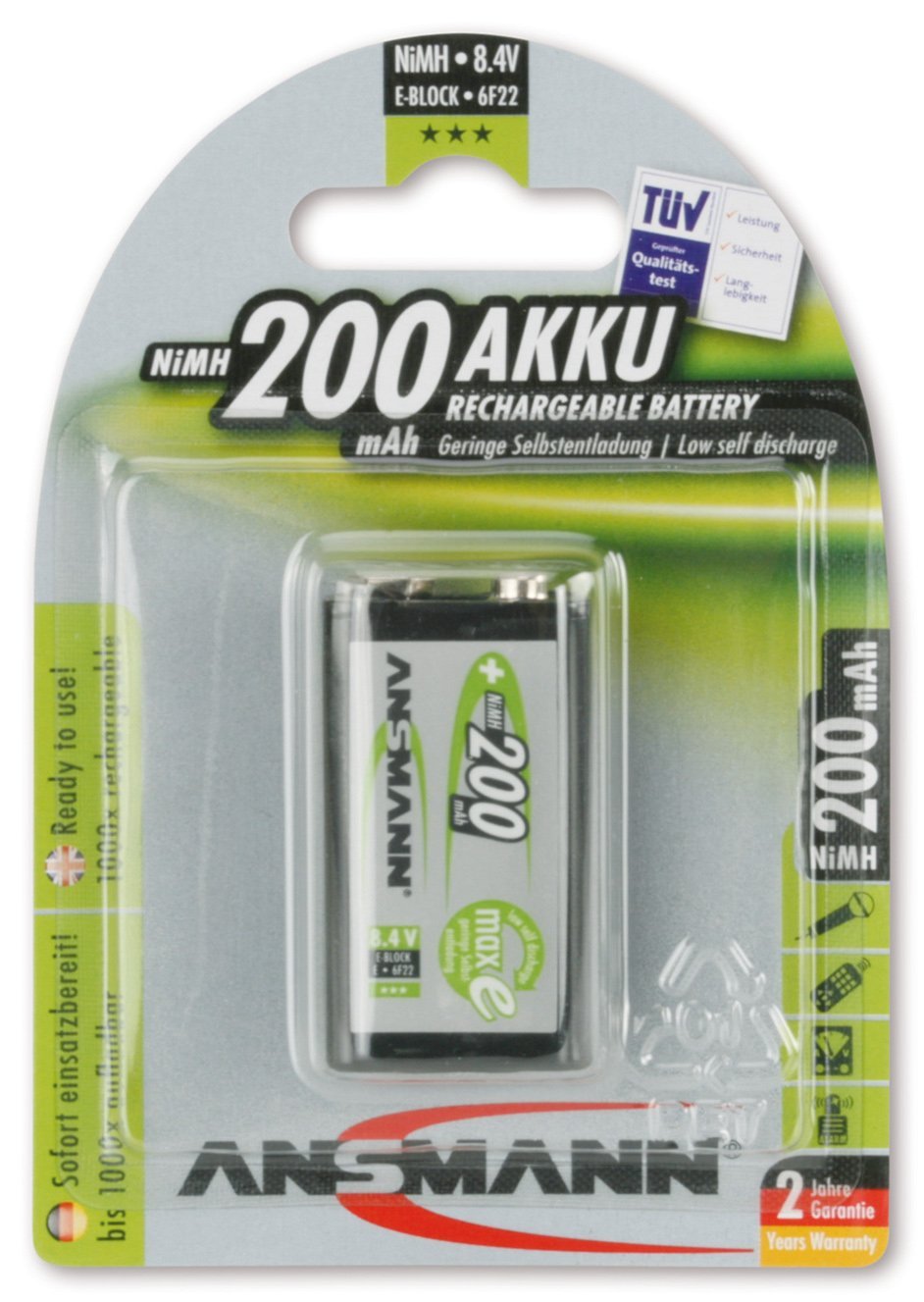 Ansmann 1 maxe Akku NiMH 9V-Block 200 mAh deutsch Baterija