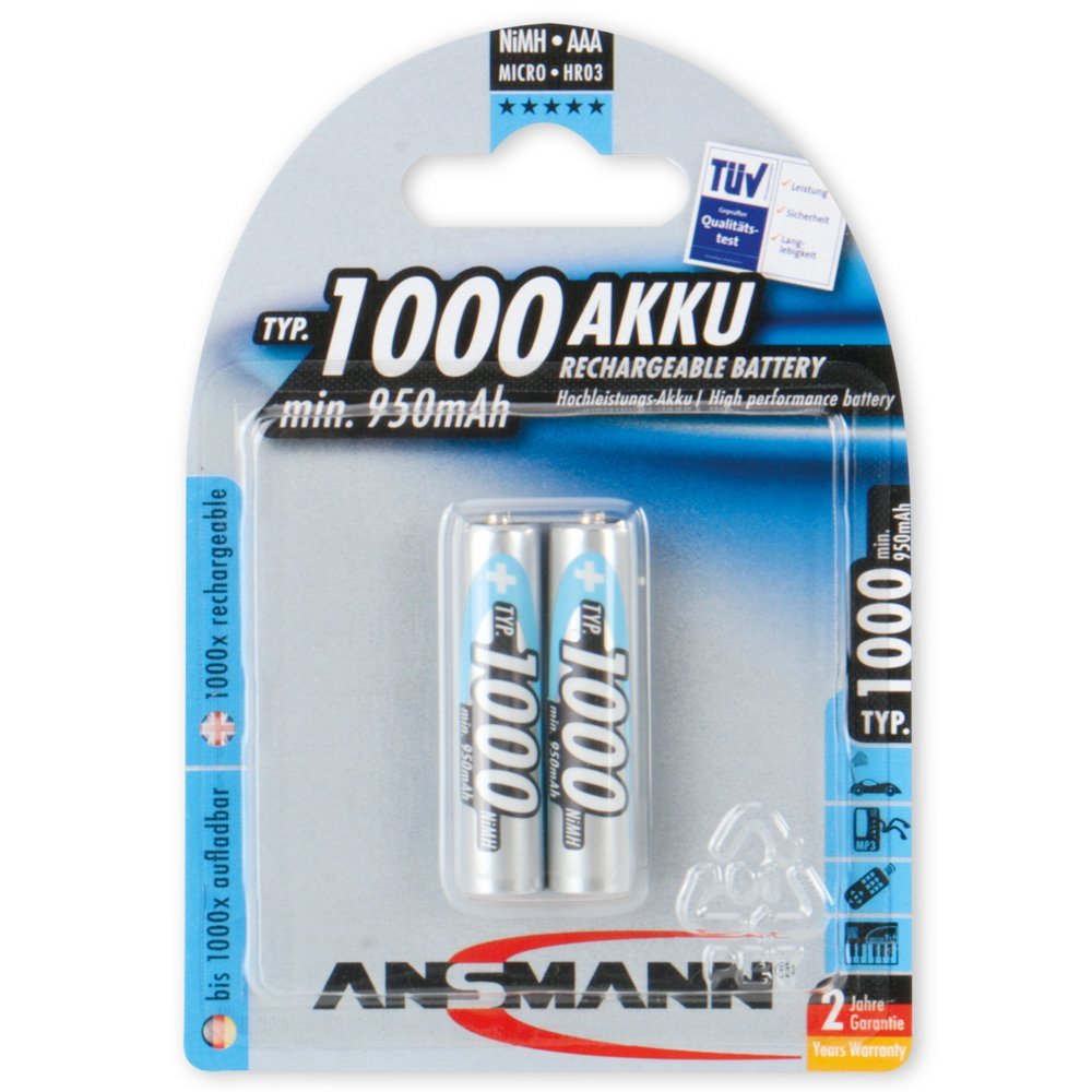 Ansmann 1x2 Akku NiMh Micro 1000 mAh Baterija