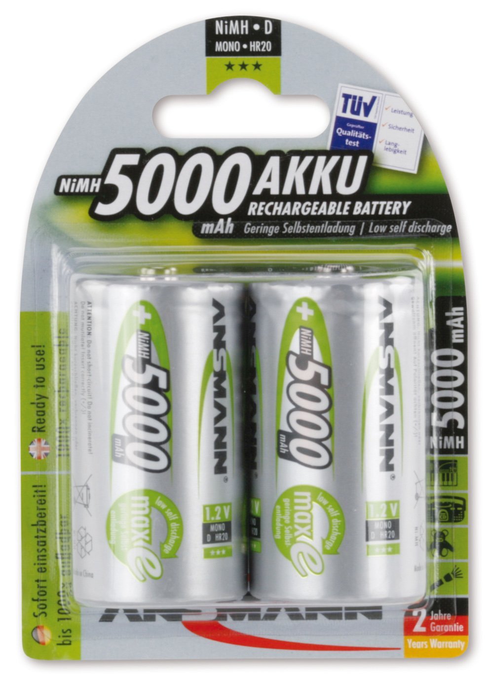 Ansmann 1x2 Akku NiMH Mono 5000 mAh Baterija