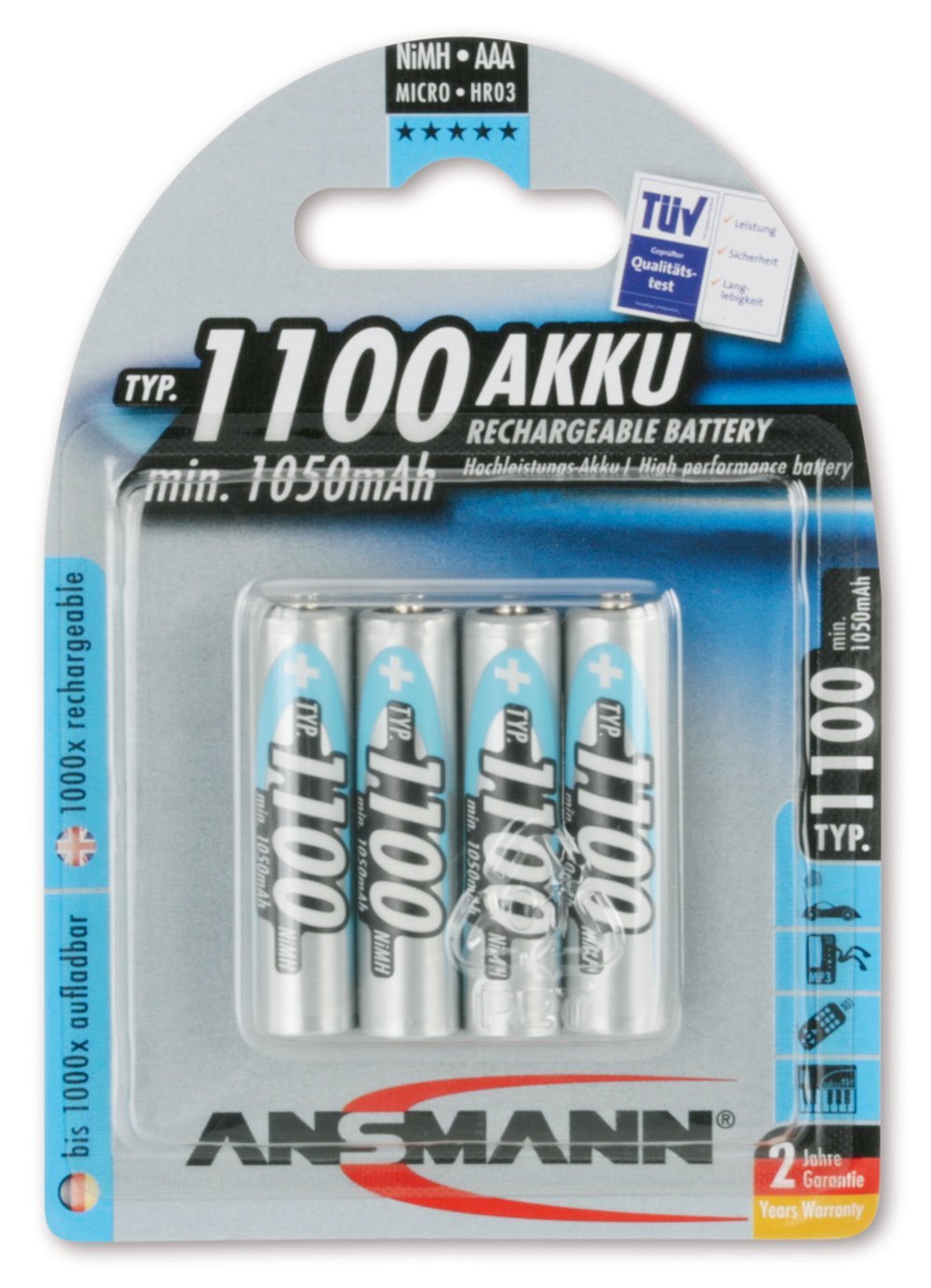 Ansmann Rechargeable AAA / R03 1100mAh 4 pcs. Baterija