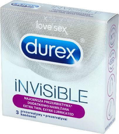 Durex  Prezerwatywy Invisible Extra Lubricated 3szt 648988 (5052197048988)