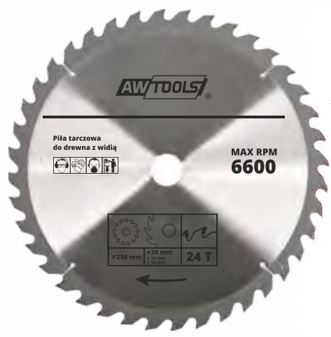 AWTools Pila tarczowa do drewna 250 x 30/22/16mm 30z (AW48476) AW48476 (5902198749547) Elektriskais zāģis