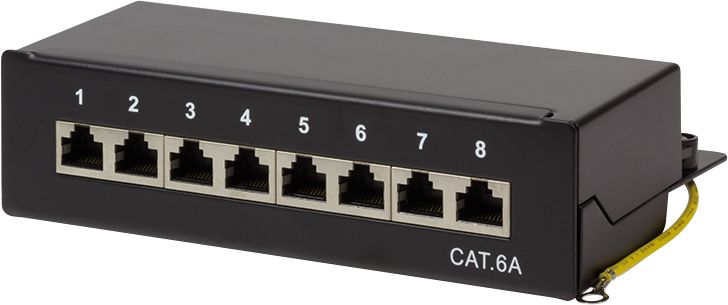 Patchpanel LogiLink Cat.6A Tisch/Wand 8-port, black adapteris