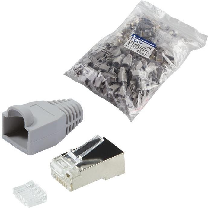 LogiLink Steckverbinder CAT6 RJ45 100er Set, geschirmt,grau adapteris