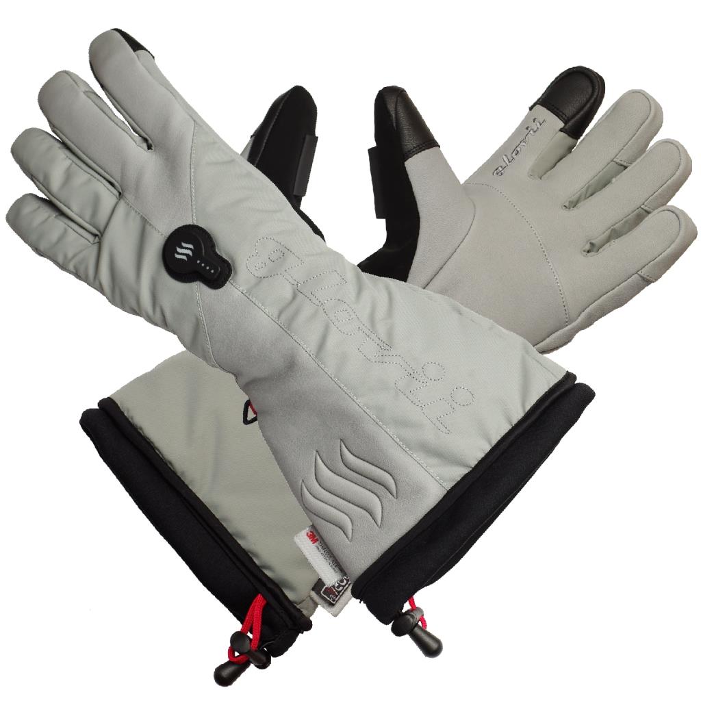 Glovii - Heated ski gloves, light grey, S cimdi