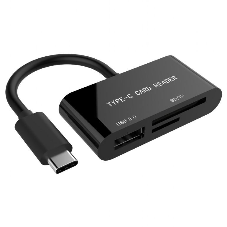 Gembird compact USB Type-C SDXC combo card reader, OTG, black karšu lasītājs