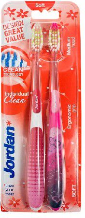 Jordan  Szczoteczka do zebow DUO Individual Clean Soft - mix kolorow 2szt 1256550481 (7046110064078) mutes higiēnai