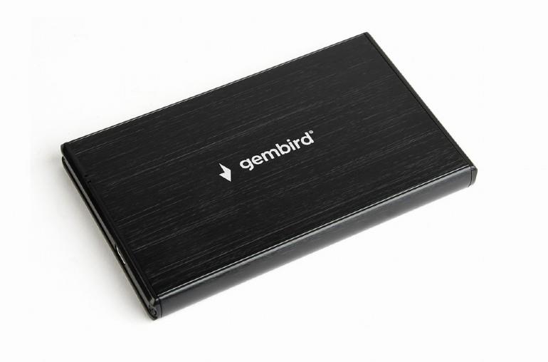 Gembird HDD/SSD enclosure for 2.5'' SATA - USB 3.0, brushed aluminium, Black cietā diska korpuss