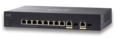 Cisco 350 Series SF352-08P Switch - L3 - Managed - 8x10 / 100 (PoE +) + 2x Combi Gigabit - SFP - Desktop - PoE + (62W) komutators