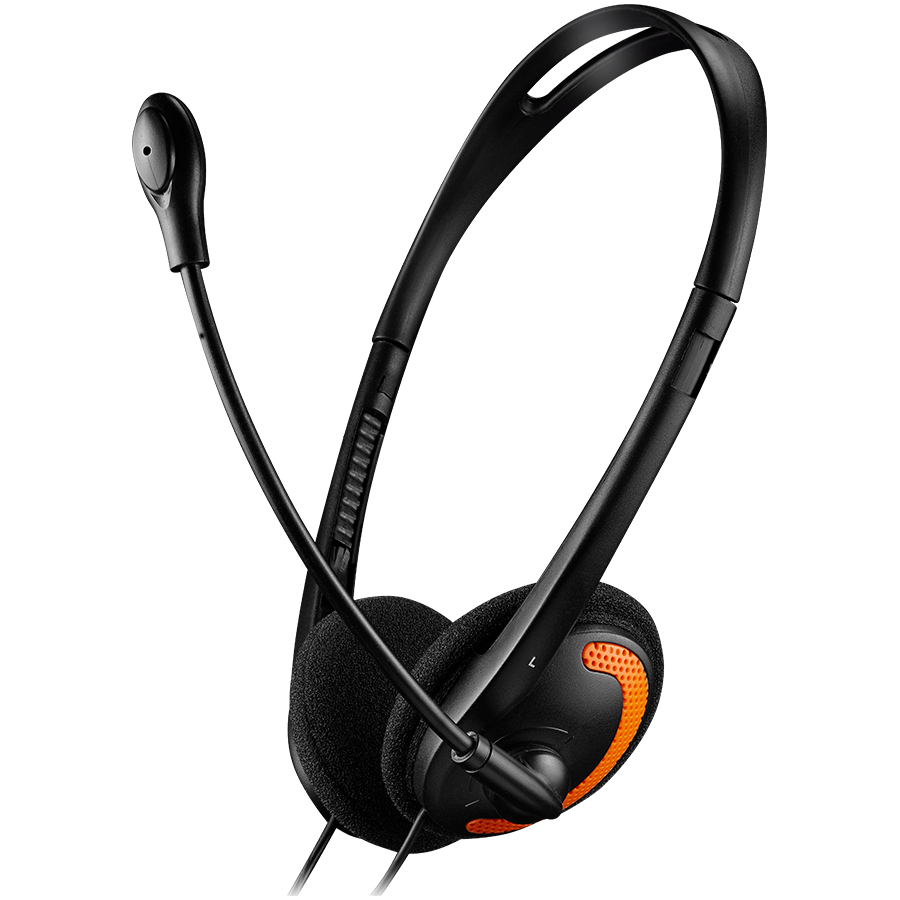 CANYON PC headset with microphone, volume control and adjustable headband, cable 1.8M, Black/Orange austiņas