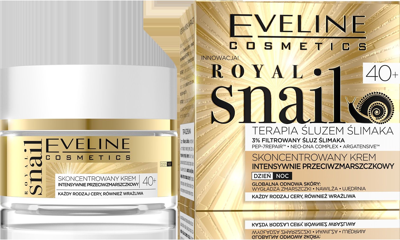 Eveline Royal Snail 40+ Skoncentrowany Krem intensywnie przeciwzmarszczkowy na dzien i noc 50ml 080967 (5901761980967) kosmētika ķermenim