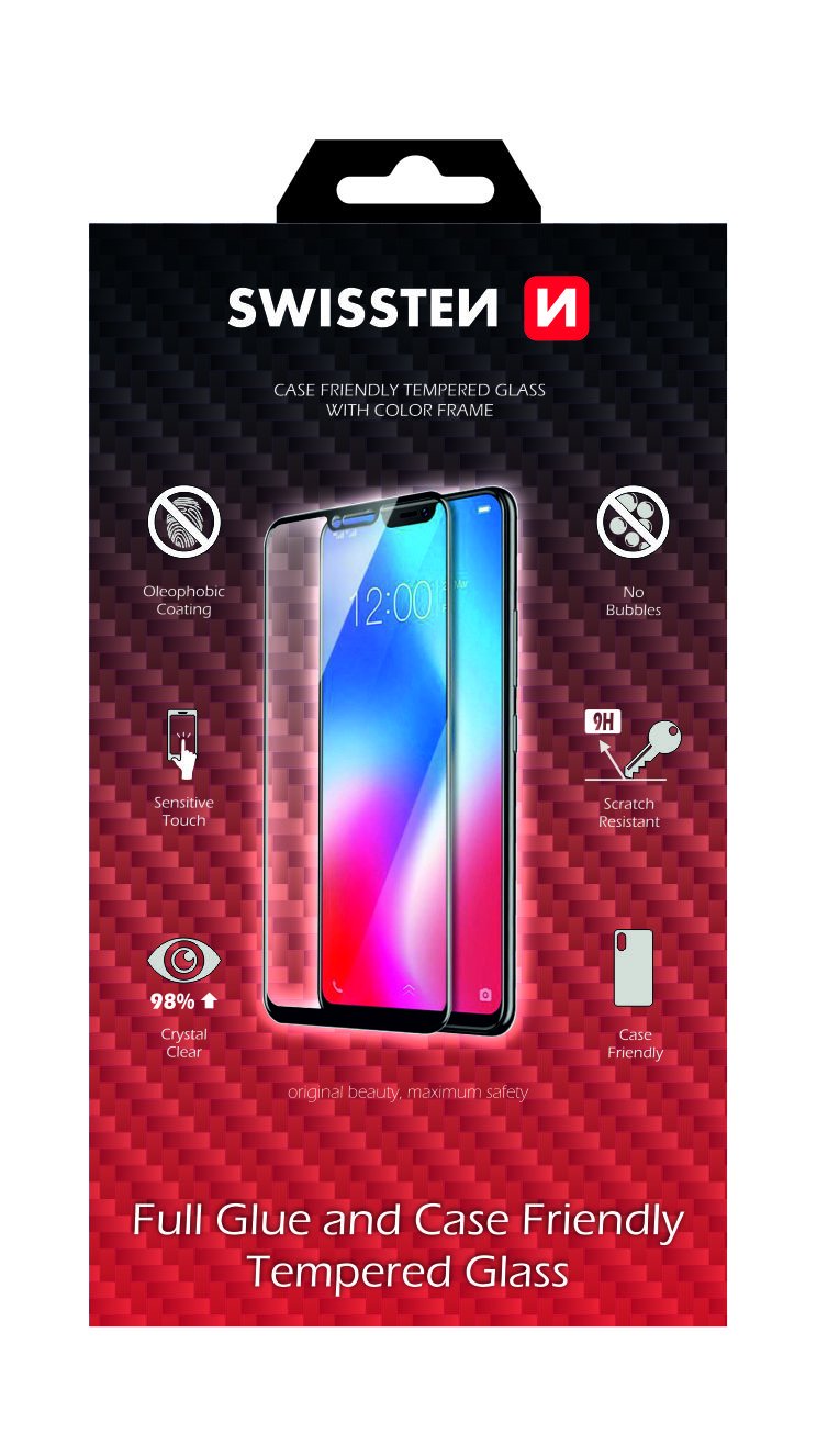 Swissten Full Face 5D Tempered Glass Aizsargstikls Pilnam Ekrānam Samsung A41 Melns aizsardzība ekrānam mobilajiem telefoniem