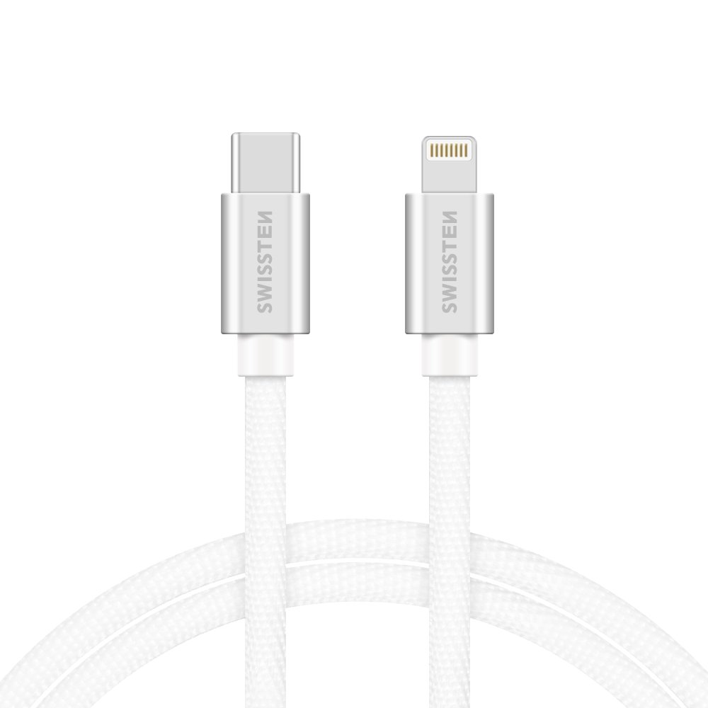 Swissten Textile Universāls Quick Charge 3.1 USB-C uz Lightning Datu un Uzlādes Kabelis 1.2m Sudraba USB kabelis