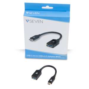 V7 - USB adapter - USB Type A (W) to USB-C (M) reversible - Thunderbolt 3 / USB 2.0 / USB 3.0 - 10 cm - Black kabelis, vads